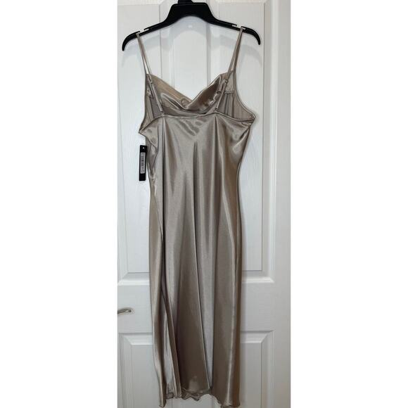 Bebe NWT Tan Champagne Satin style Slip Dress Large - Picture 7 of 15